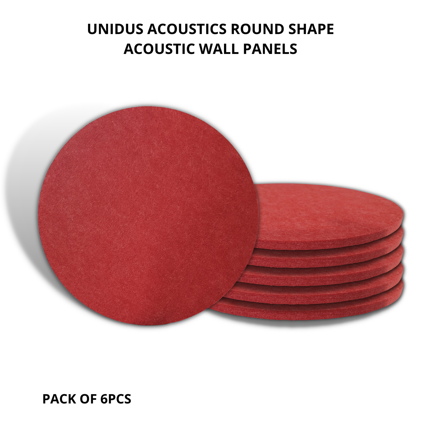 Round Acoustic Wall Panels Set of 6, 12"x12"x 9mm, Chilly Red