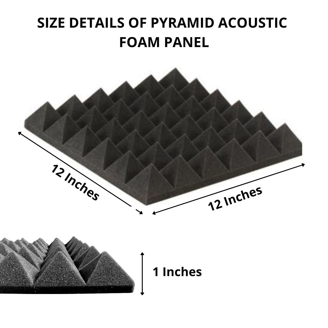 Pyramid Acoustic Foam Panels Set of 6, Black | 12"x12"x25MM Thick