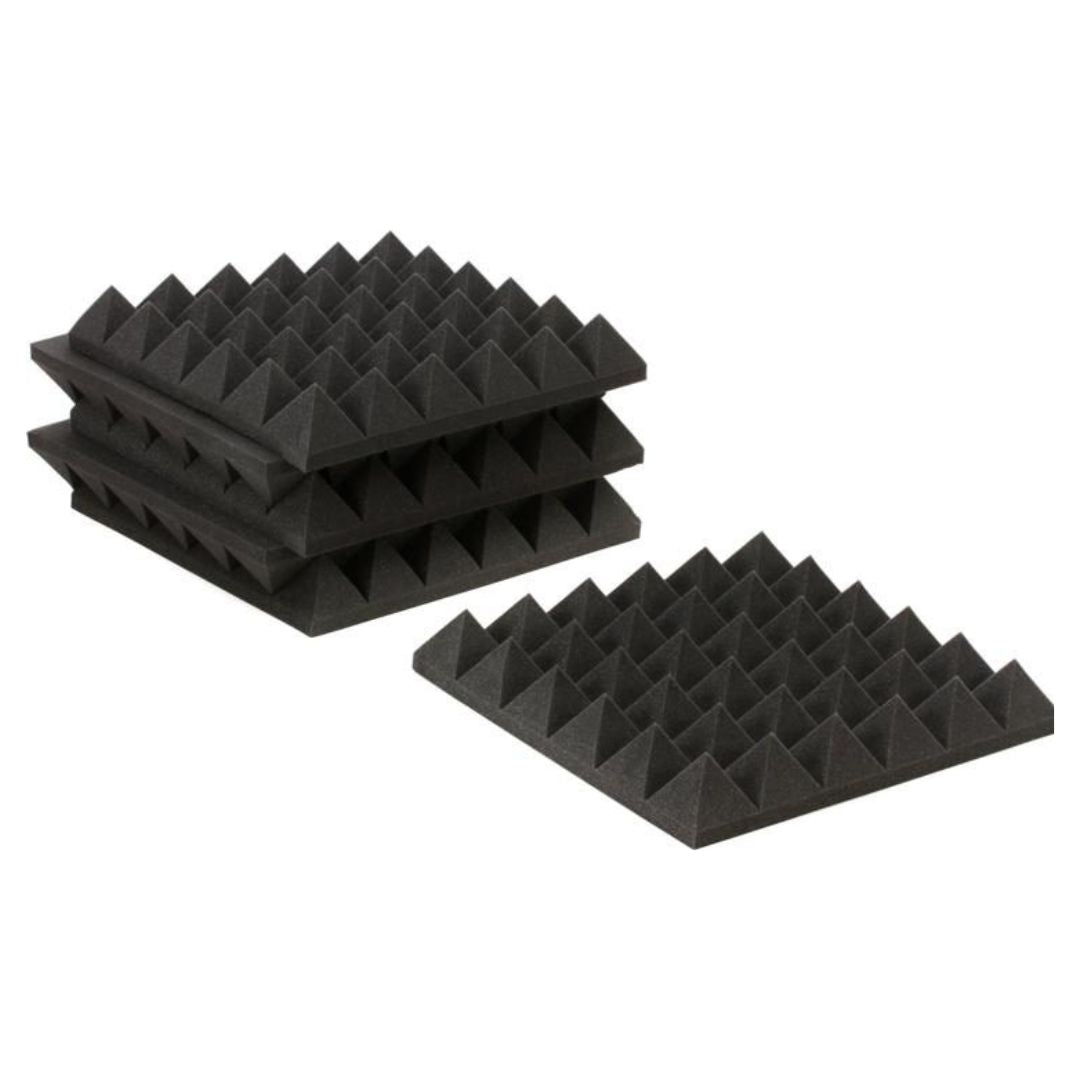 Pyramid Acoustic Foam Panels Set of 6, Black | 12"x12"x25MM Thick